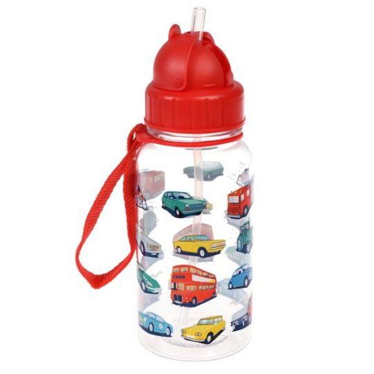 Gourde enfant motifs de voitures Rétro avec paille