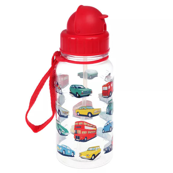 Gourde enfant motifs de voitures Rétro avec paille