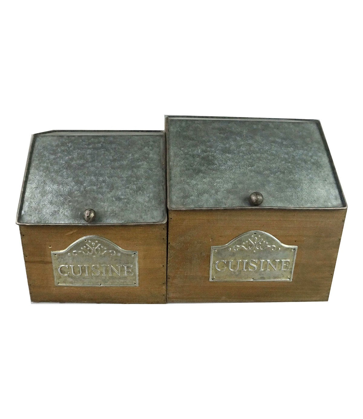 Set de 2 boites Vintage en Zinc et bois