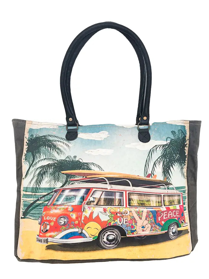 Grand Sac de marché en tente recyclée Beach Bus