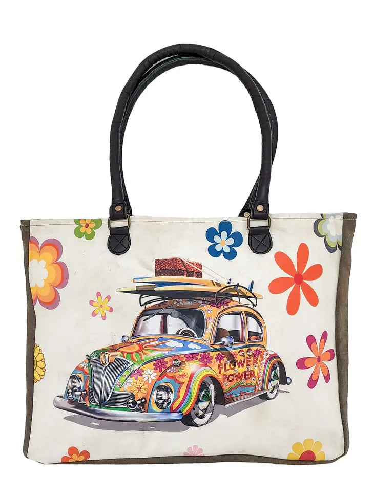 Grand Sac de marché en tente recyclée Beach Bus