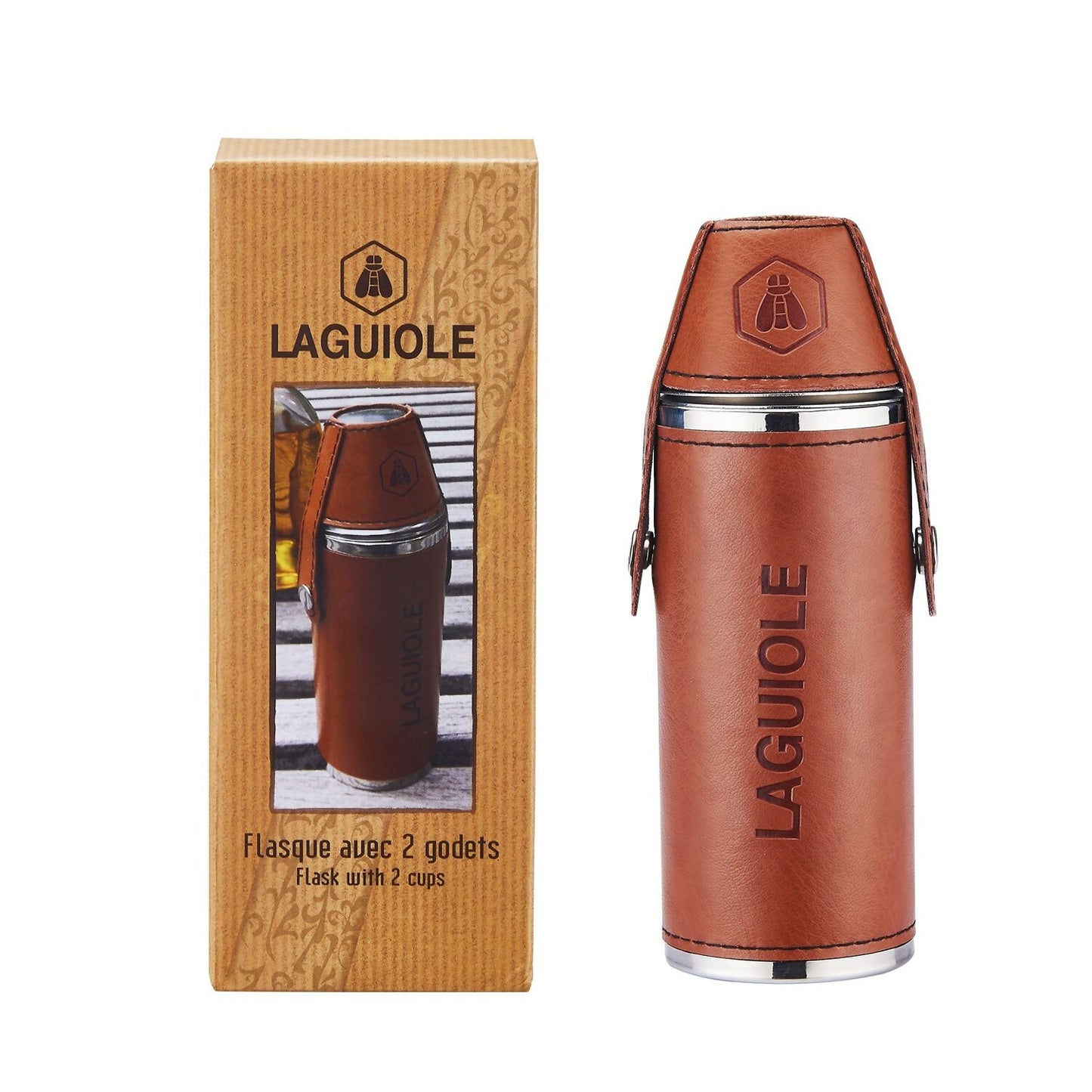 La Guimbarde : Flasque avec 2 verres pour l'alcool en acier inoxidable