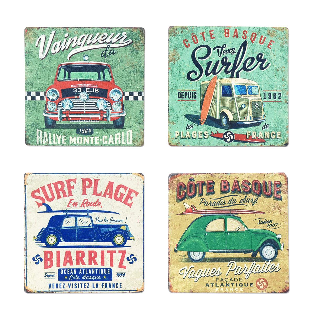 Lot de 4 sous verres voitures Vintage