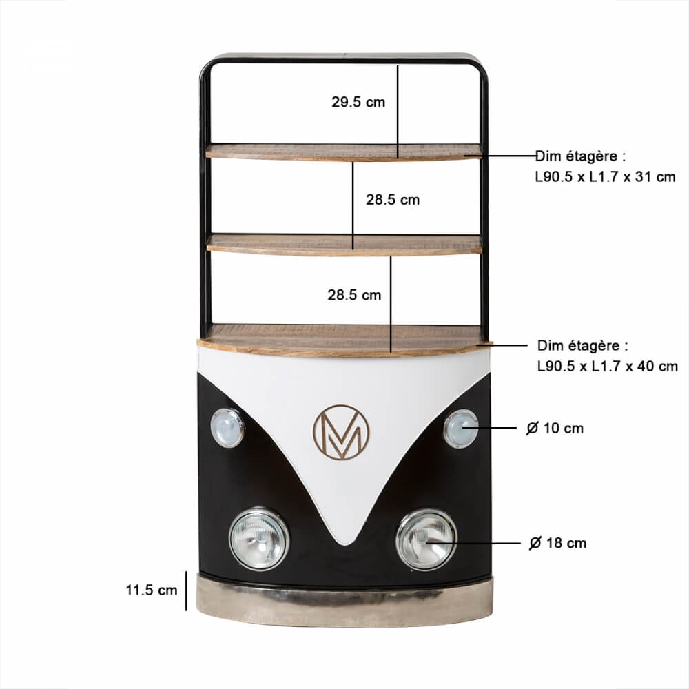 Meuble bar Combi Van avec plateaux en bois de manguier