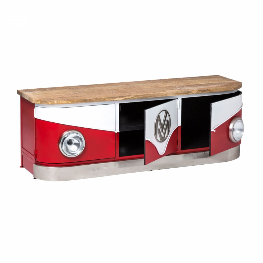 Meuble tv Combi Van avec plateau en bois de manguier