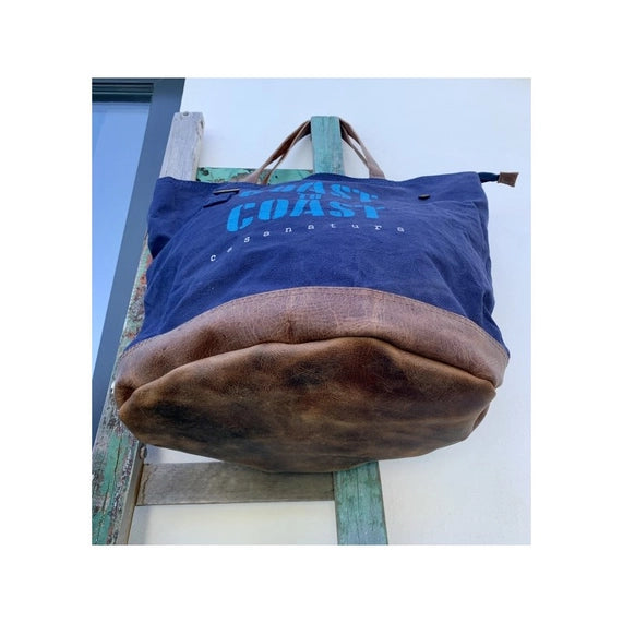 Sac de plage en toile recyclée et fond en cuir