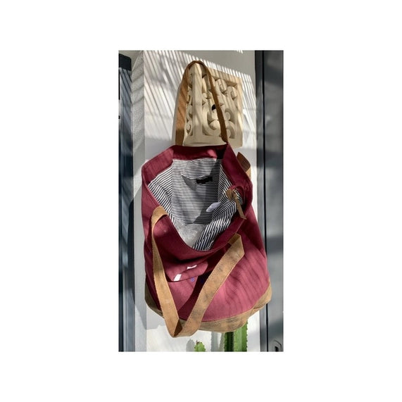Sac de plage en toile recyclée avec fond en cuir