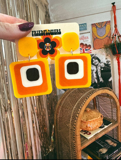 Boucles d'oreilles Groovy des années 1970 d'inspiration rétro Ruby Tuesday Square