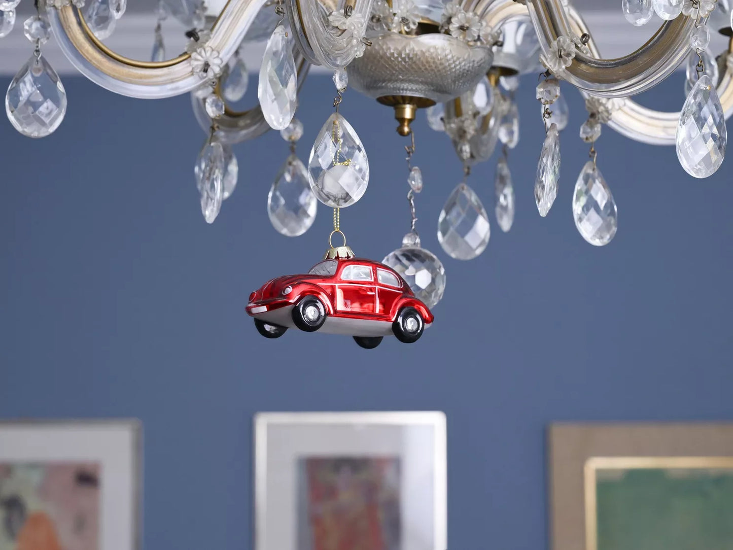 Sujet Coccinelle Volkswagen de Noël en verre dans un coffret cadeau