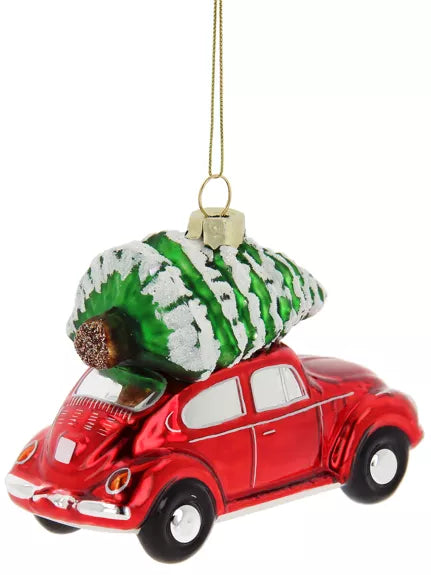 Sujet Coccinelle Volkswagen de Noël en verre dans un coffret cadeau