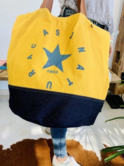 Sac de plage en toile recyclée jaune