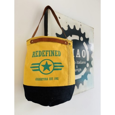 Sac en toile recyclée avec poignée et anses en simili cuir