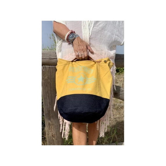 Sac en toile recyclée avec poignée et anses en simili cuir