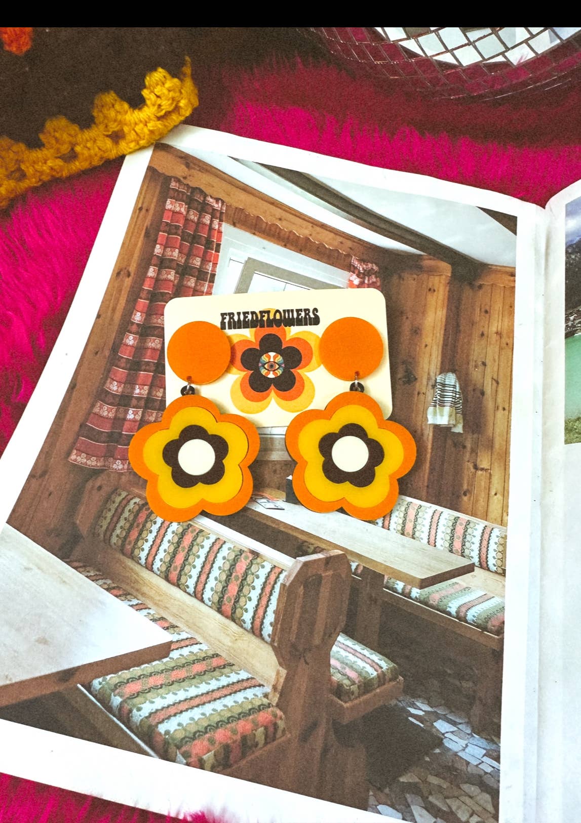 Boucles d'oreilles rétro Flower Power Daisy de Tangerine des années 1970