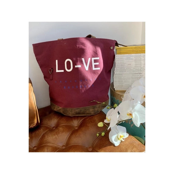 Sac de plage en toile recyclée avec fond en cuir