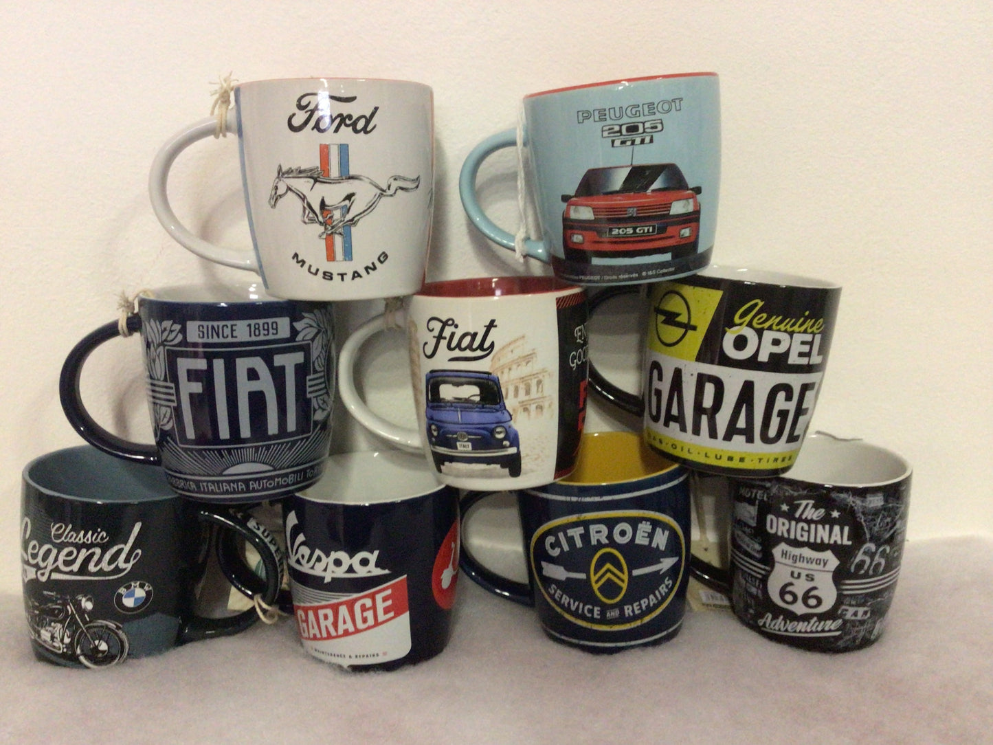 Tassen Citroen, Opel, Fiat, Ford, Bmw, Vespa, Route 66 