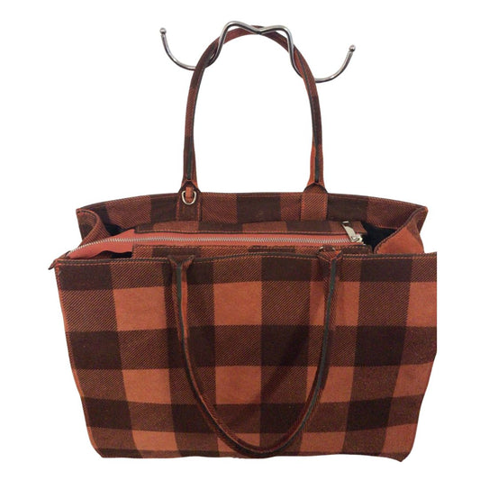 Handtasche aus rot-schwarz kariertem Spaltleder