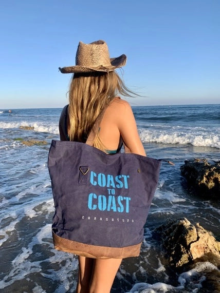 Sac de plage en toile recyclée et fond en cuir