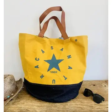 Sac de plage en toile recyclée jaune