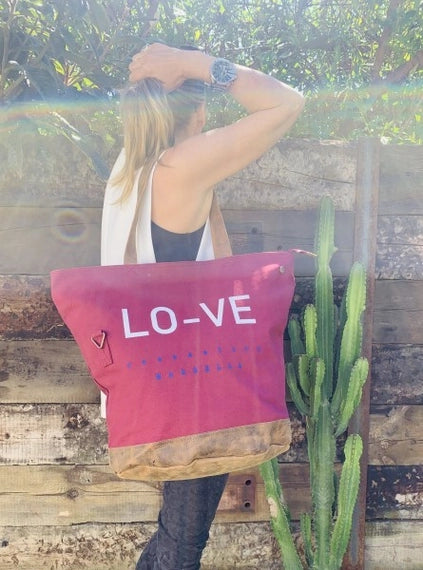 Sac de plage en toile recyclée avec fond en cuir