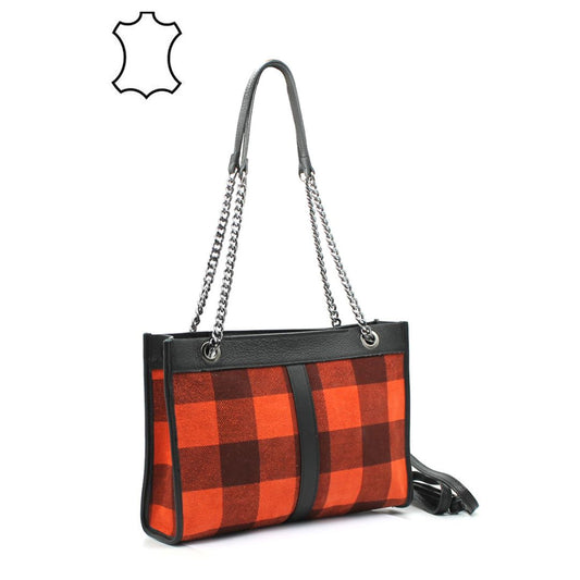 La Guimbarde : Sac bandoulière en cuir avec carreaux