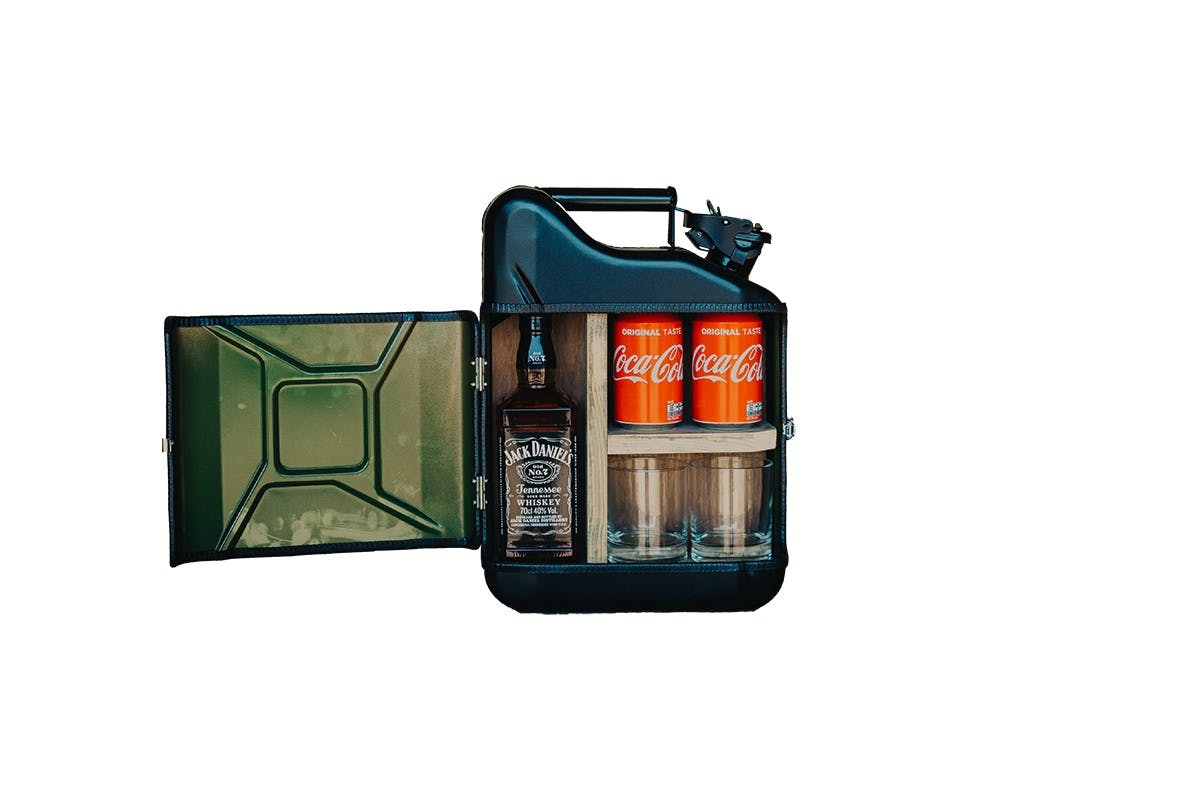 10L whiskey bar jerrycan with 2 glasses