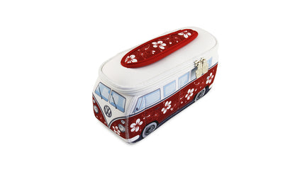 Déco La Guimbarde : Trousse combi Volkswagen rouge foncé avec des fleurs blanches